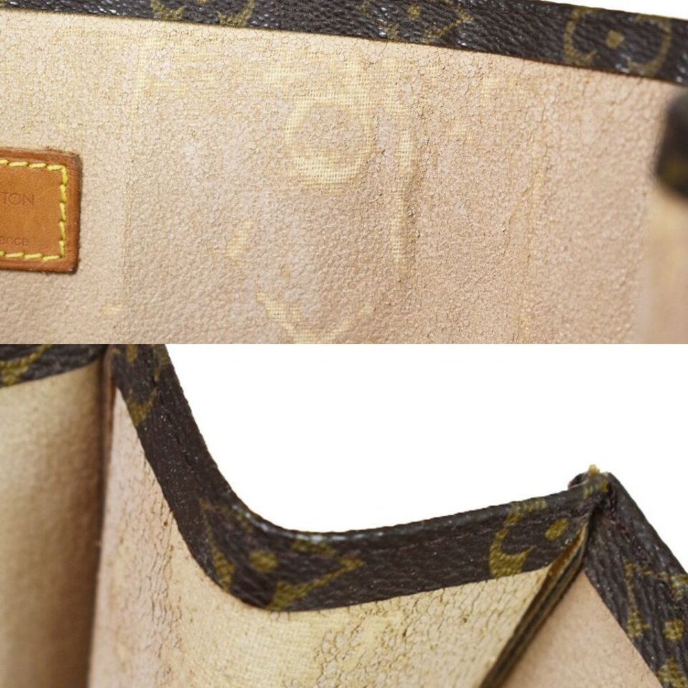 LOUIS VUITTON Logo Sac Plat Hand Tote Bag Monogram Leather Brown - Picture 3 of 15